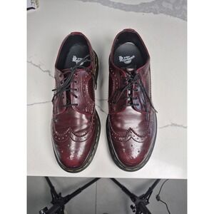 Dr.‎ Martens Vegan 3989 Brogue Cherry Red Oxford Rub Off Wingtip Shoes